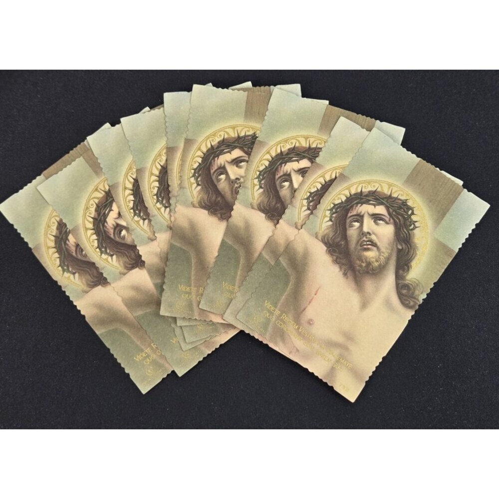 Vintage Holy Cards Lot NOS Crucified Christ Jesus Crown of Thorns Italy 10pc